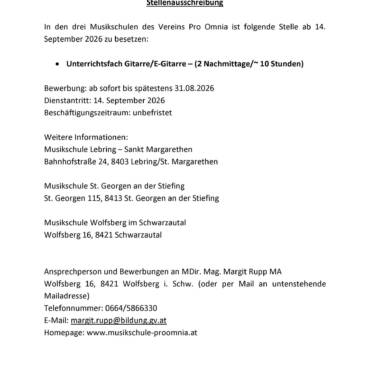 Stellenausschreibung für Gitarre/E-Gitarre